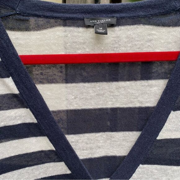 Ann Taylor Long Sleeve Stripe Linen Cardigan Button Up Sleeves M - Picture 4 of 4
